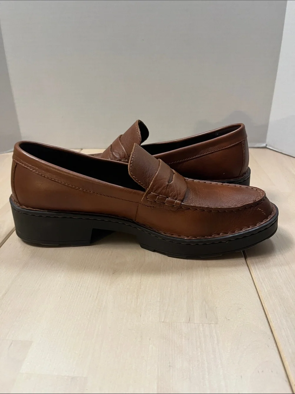 Born Brown Leather Carrera Loafers Chunky Heeled Slip On Shoes Women’s 10 M